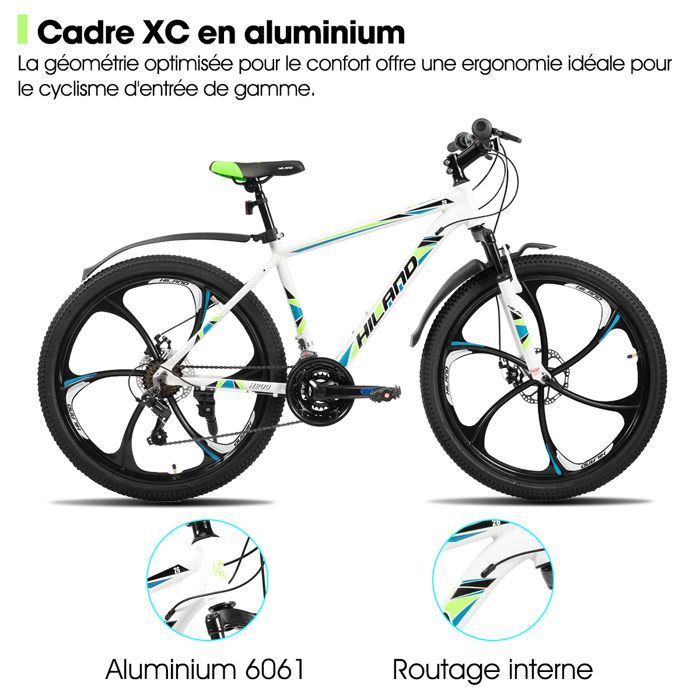 Bicicleta de montanha Hiland aro 26 para adultos, 6 raios, 18 velocidades, com freios a disco duplos, quadro de alumínio, para homens e mulheres.