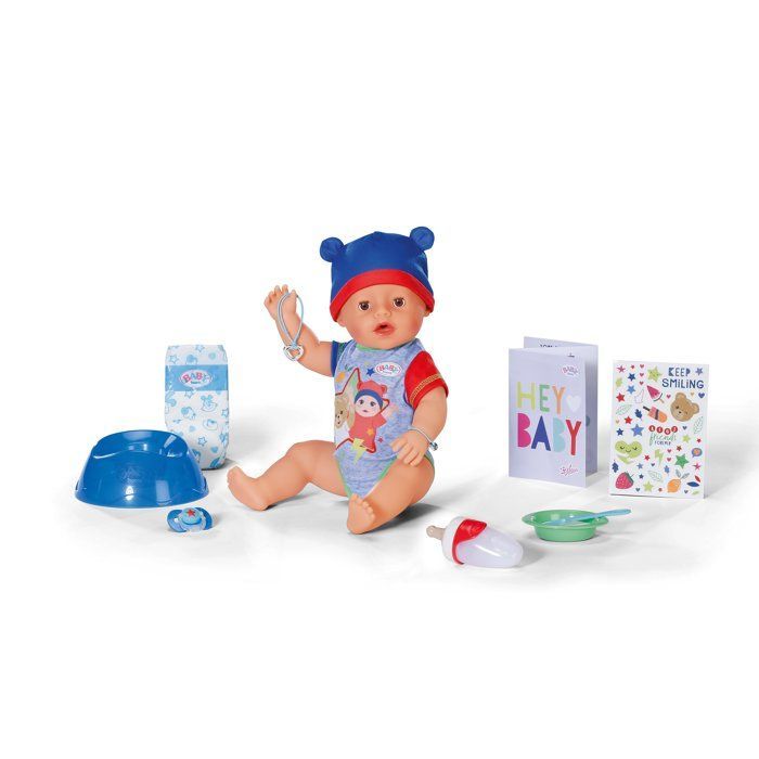 Poupon - BABY BORN - Jonas - 10 fonctions réalistes - 10 accessoires - Bleu et Rouge - 43cm - Dès 3 ans