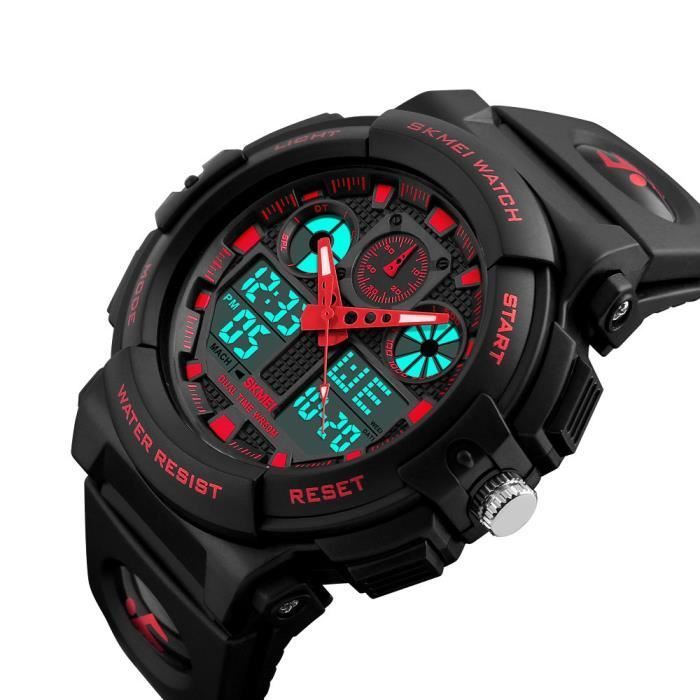Orologio sportivo per bambini con doppio display a LED, nero e rosso - digitale e analogico