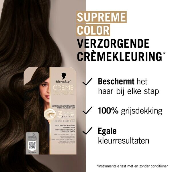 Schwarzkopf Creme Supreme 4-0 Natur Dunkelbraun Pflegende Creme-Haarfarbe<br>182 g