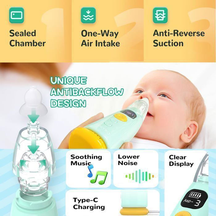 Rechargeable Electric Baby Nasal Aspirator, Brillsten, 3 Reusable Tips, Baby Nasal Suction Cup