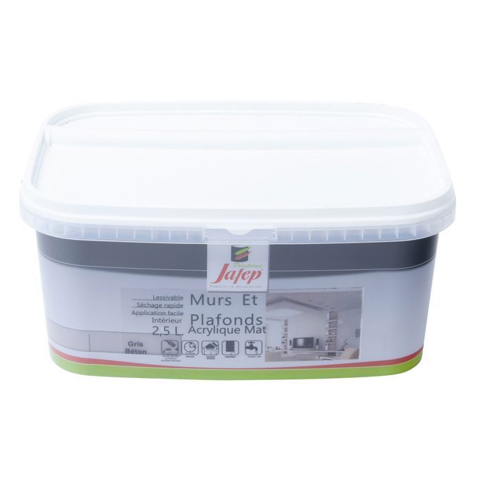 Peinture mur et plafond acrylique mat gris béton  2,5L  Jafep