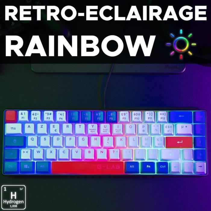 Tastiera da gioco - G-Lab - KEYZ HYDROGEN - Formato compatto 60% - Retroilluminata - Cablata - Blu/Bianco/Rosso