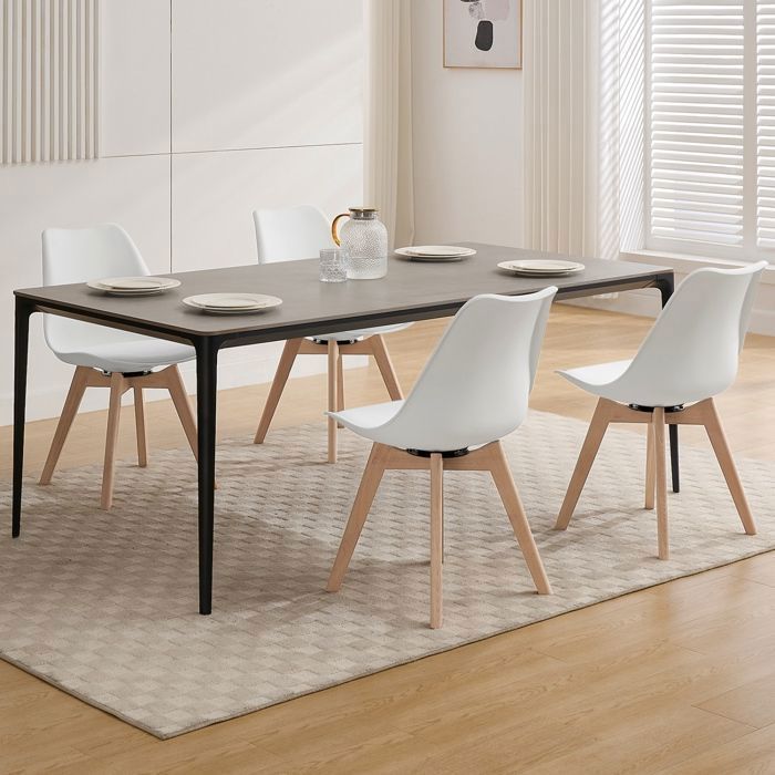 WOLTU Draaistoelenset van 2 - Scandinavische eetkamerstoel - Met PU-leer beklede zitting - Massief houten poten - Wit