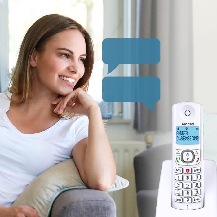 Teléfono inalámbrico - ALCATEL - F530 Duo - 2 terminales, bloqueo de llamadas, manos libres, 2 números de marcación rápida, blanco/azul