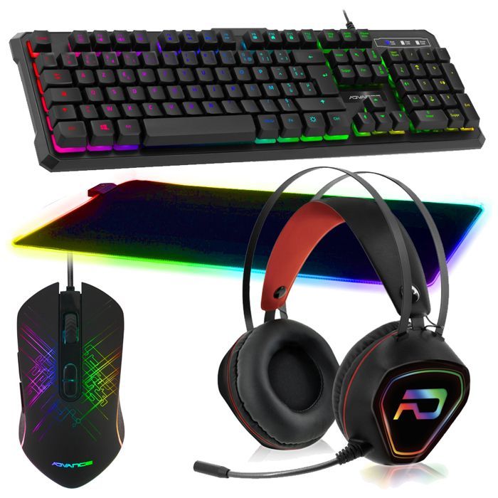 Pack Gamer - ADVANCE - GTA 230 - Clavier semi‑mécanique 105 touches - Souris 3200 DPI - Casque multiconsole RGB