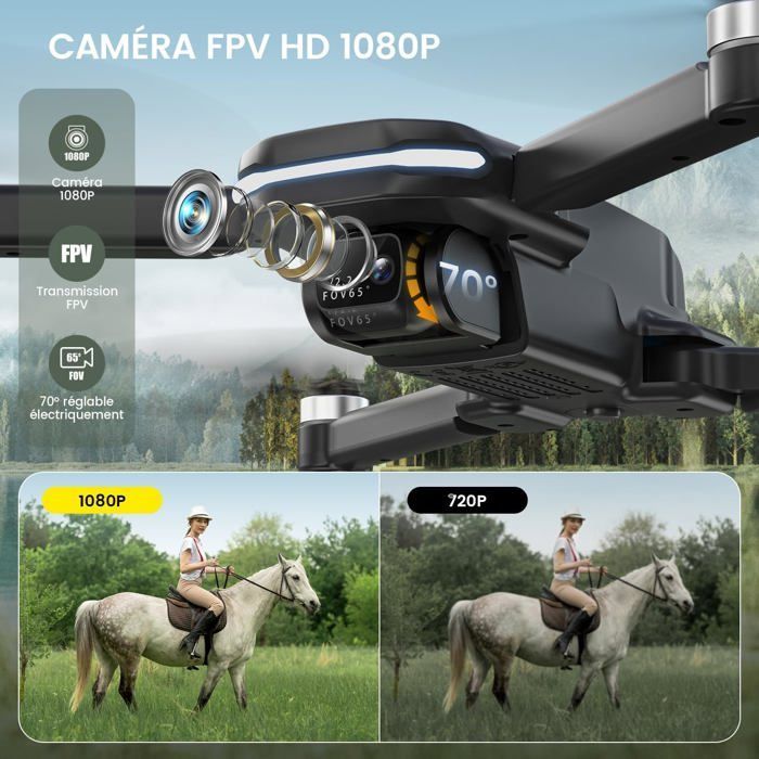 Dron FPV con cámara HD 1080P para niños y adultos, cuadricóptero plegable HS280D con motor sin escobillas, flujo óptico, control por toque y comandos.