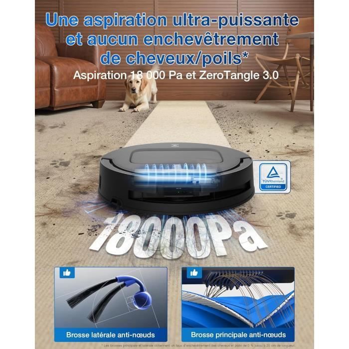 ECOVACS T80 OMNI - Robot aspirapolvere e lavapavimenti - 18.000 Pa - Pulizia automatica istantanea con rullo OZMO - ZeroTangle 3.0