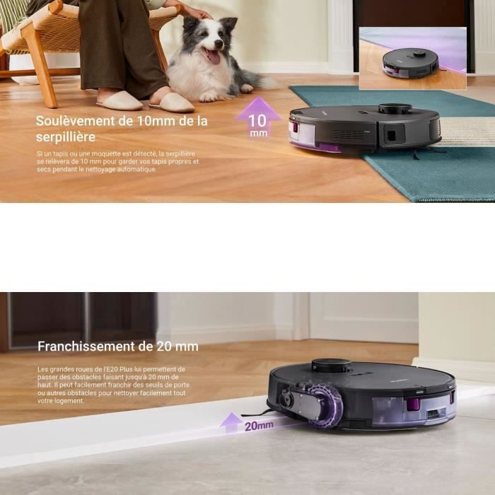 EUREKA E20 Plus - Robot aspirapolvere con stazione di svuotamento automatica - 8000 Pa - Anti-groviglio - Evitamento ostacoli 3D