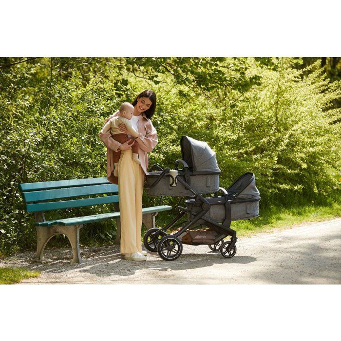 HAUCK - Double Stroller - Atlantic Twin - 4 Wheels - Heather Grey