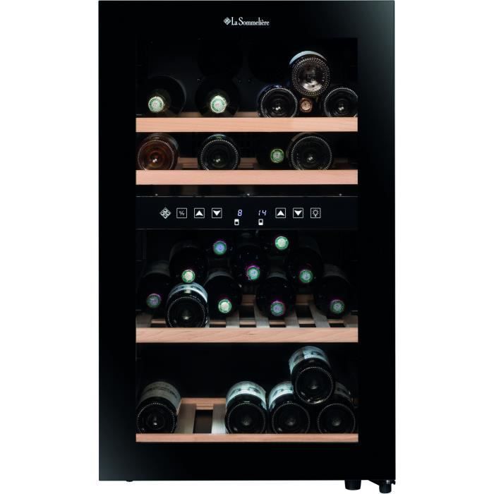Cave à vin de service - LA SOMMELIERE - SLS45DZ - 45 bouteilles - Porte vitrée - Classe G - 49,5 x 58 x 84 cm - Noir