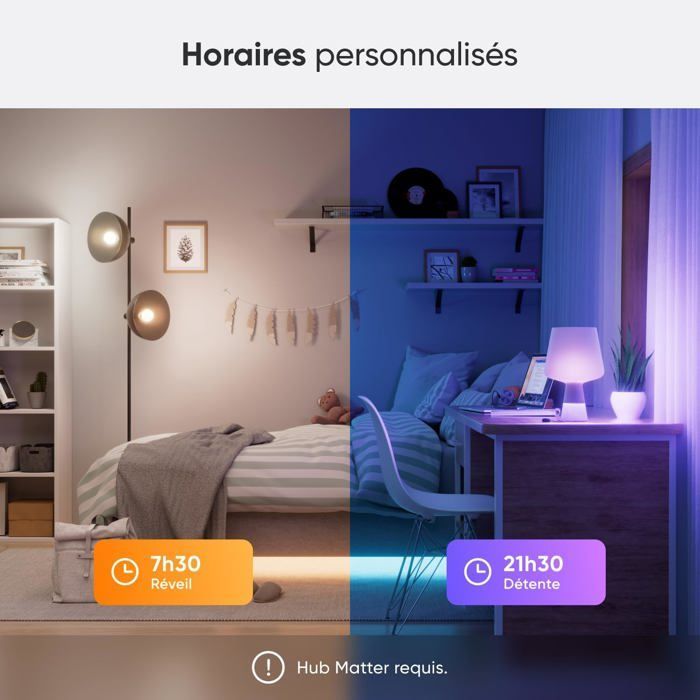 Matter Essentials 2-Pack WiFi RGBW E27 Connected LED Bulbs - Smart Lamps, Customizable Schedules, Controlled by