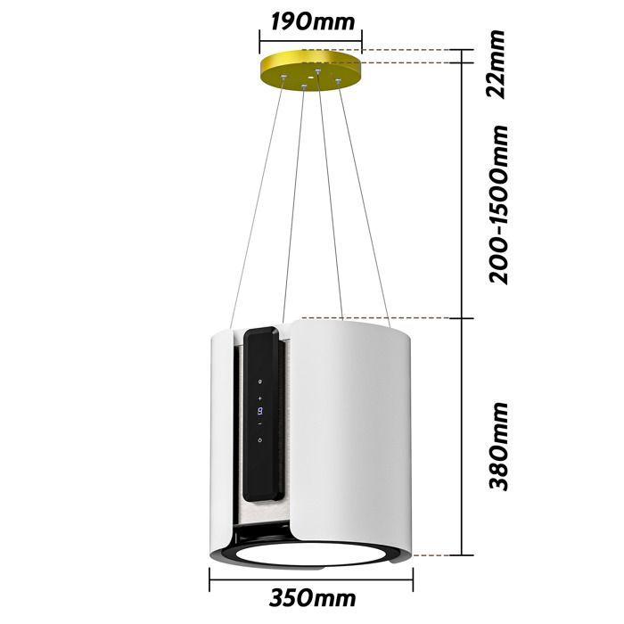 FIREGAS Eilandafzuigkap 450m³/h 38cm - 4 snelheden - Hangende recirculatieafzuigkap - Wit - Energieklasse A