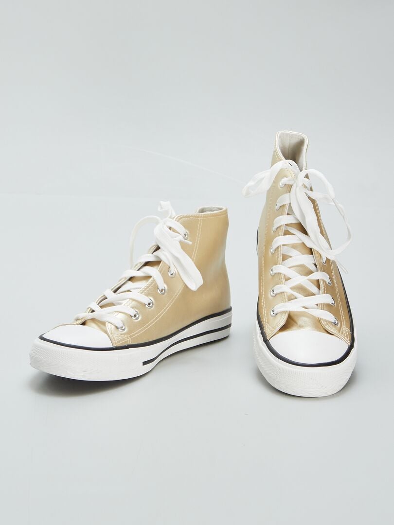 Hoge sneakers van metallic canvas - BEIGE