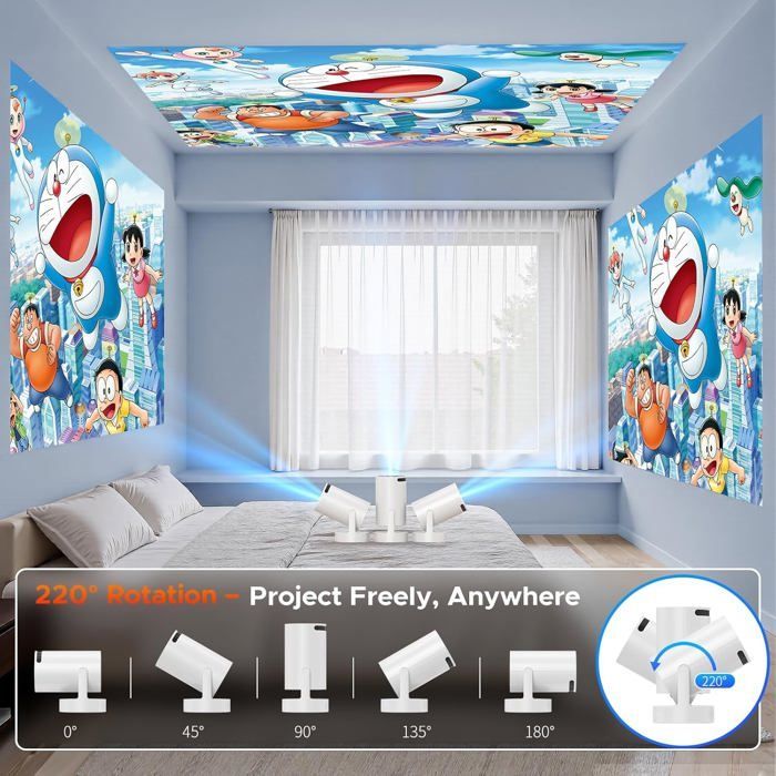 Proyector portátil TRAHOO - Compatible con 1080p/4K - WiFi 6 de doble banda - Bluetooth 5.0 - Rotación de 220°