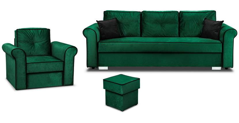 Zestaw Wypoczynkowy Merida Sofa   Fotel z Podnóżkiem Zielony