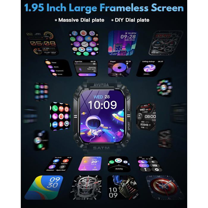 Smartwatch da uomo, ampio schermo da 1,95