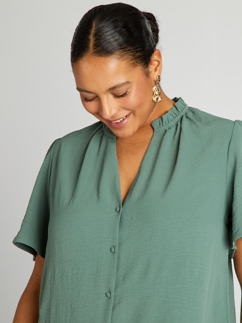 Blusa suave con volantes - VERDE