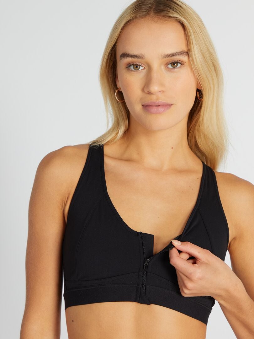 Sutiã esportivo com zíper frontal - Preto