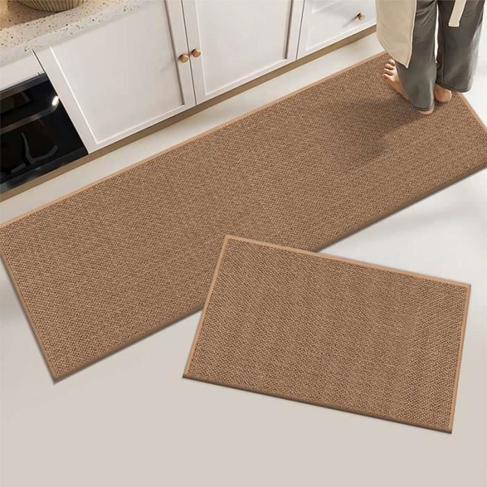 Tapis de cuisine - Antidérapant - Lin - 44 x 75 cm - Résistant à l'huile et à l'eau - Marron