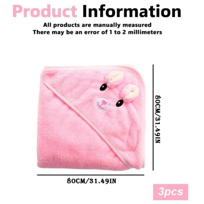 3 Pièces Serviette De Bain Bébé, Cape De Bain Bébé À Capuche, Serviette À Capuche Pour Bébé, Sortie De Bain Bebe Cape De Bain Bébé