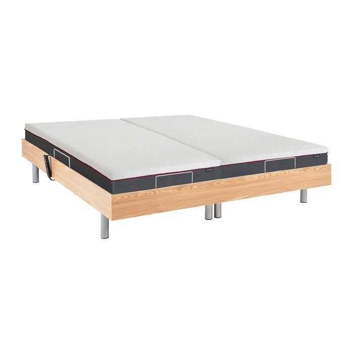 Cama eléctrica de relajación con base de láminas y colchón de espuma viscoelástica - 2 x 80 x 200 cm - Roble - ATRIDE by YSMÉE