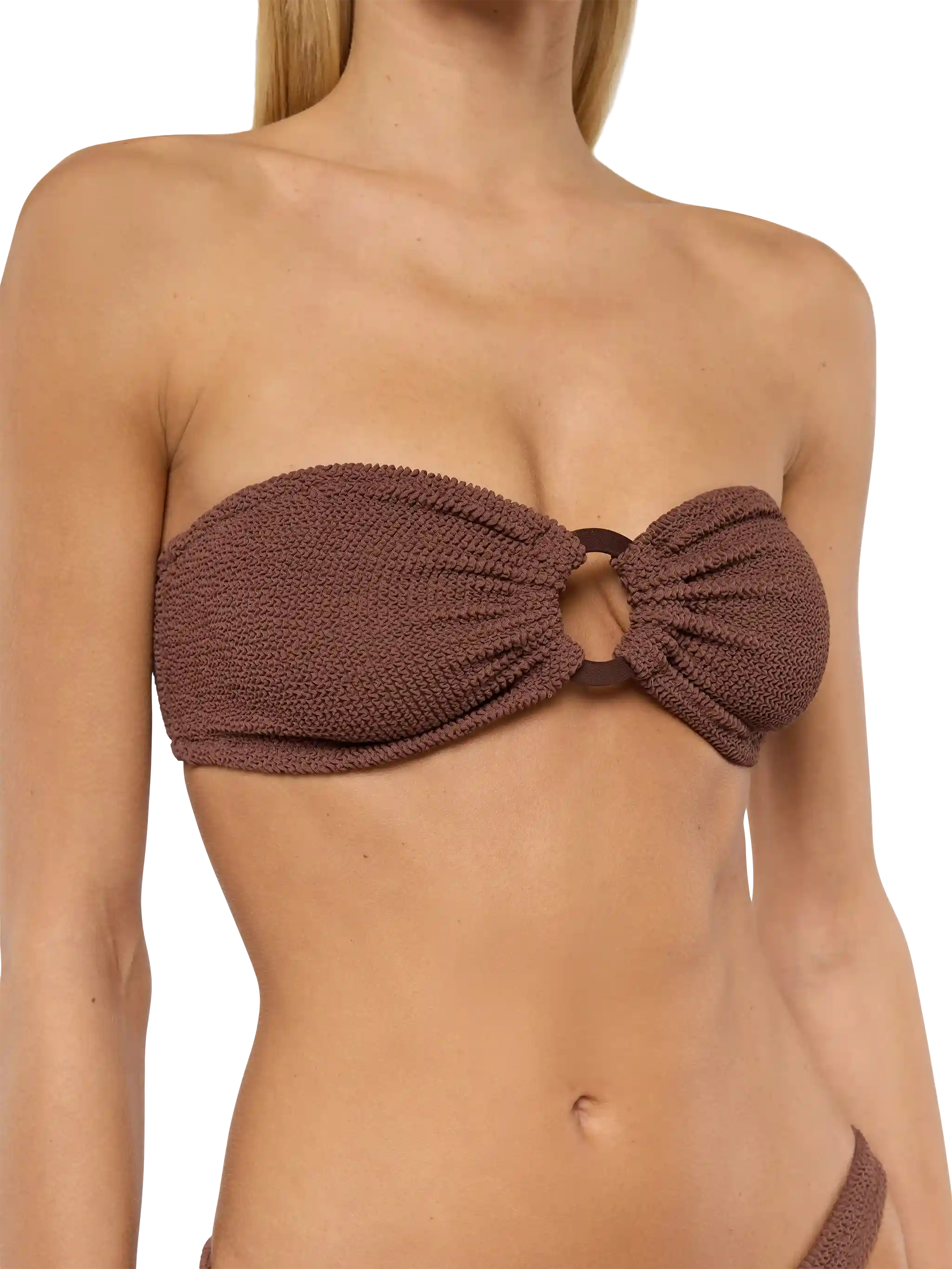 Top de bikini bandeau arrugado marrón Yulia - Braguita de baño Naomi