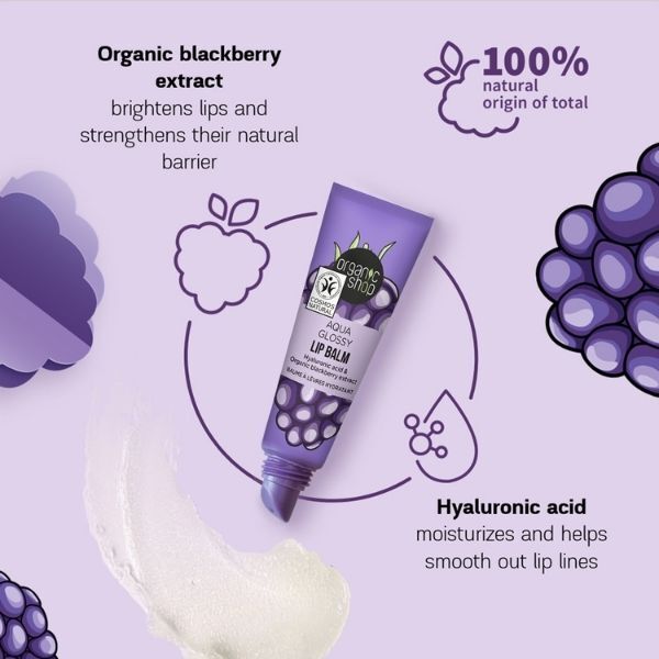 Organic Shop Aqua Glossy Lip Balm Hyaluronsyre 10ml