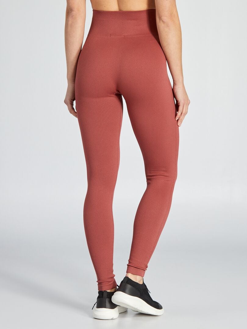 Leggings caneladas de cor sólida - VERMELHO