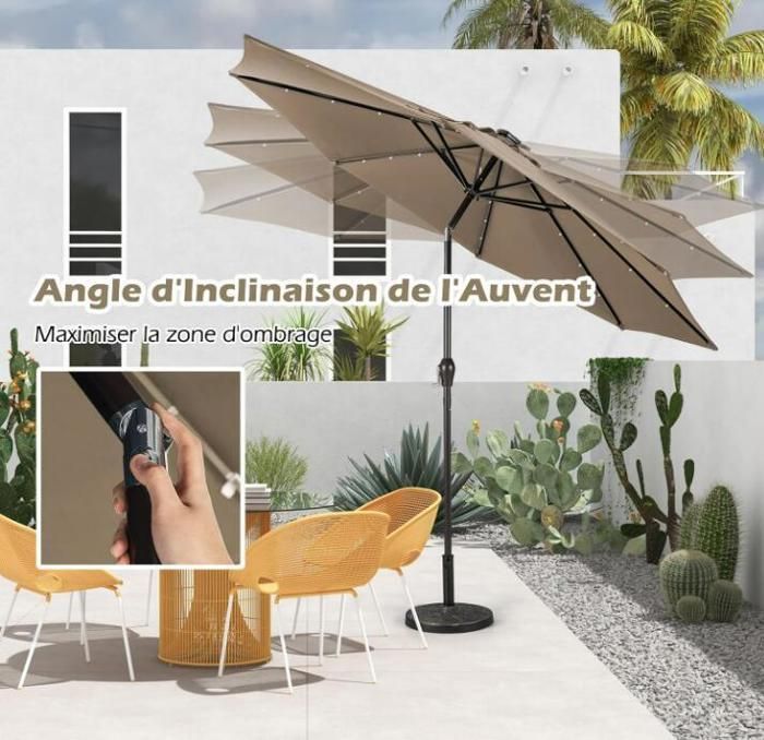 Ombrellone da giardino per esterni - RELAX4LIFE - Diametro 230 cm - Ombrellone da balcone con inclinazione di 35° - 6 robuste stecche - Base non inclusa - Marrone