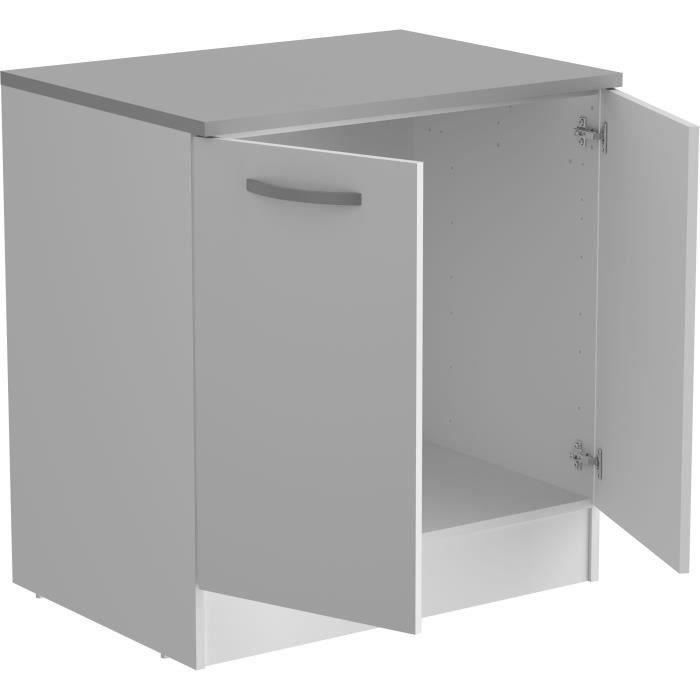 Mueble bajo de cocina - OSLO - 2 puertas - Blanco - Ancho 80 x Profundidad 60 x Alto 86 cm