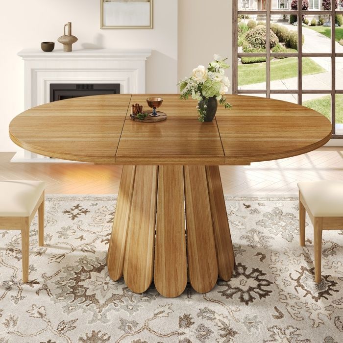 Runder, ausziehbarer Esstisch – Becag – Esstisch 118–158 x 118 x 76 cm – 6 Personen – Für Küche und Wohnzimmer – Braun
