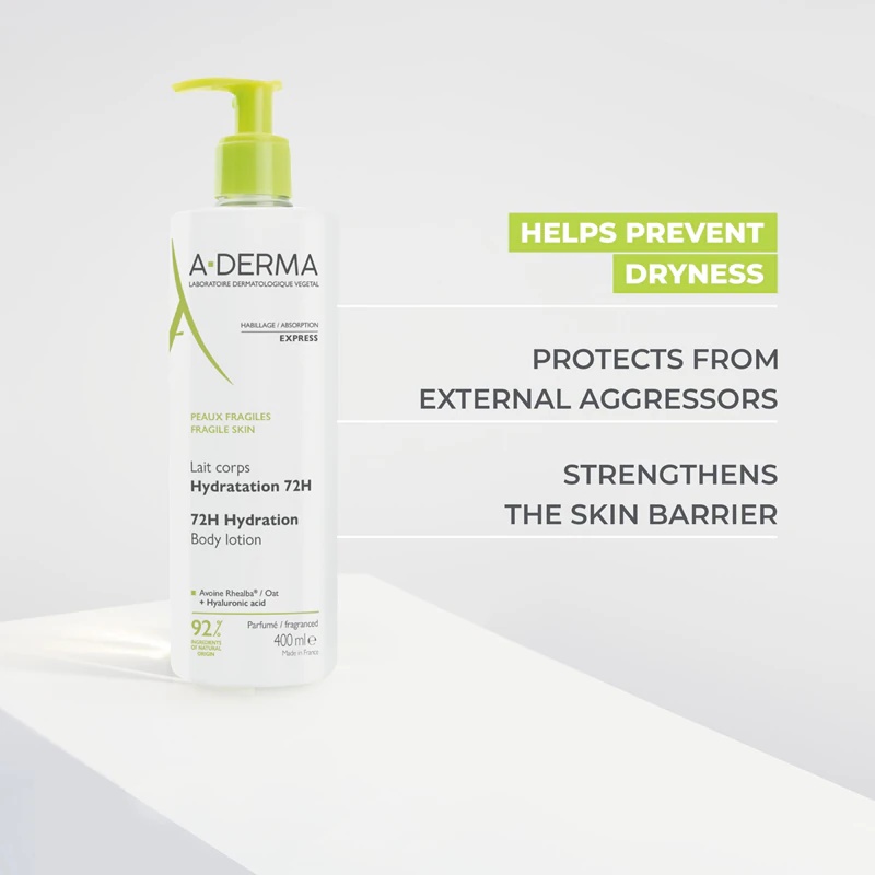 A-Derma Essentials ķermeņa losjons 24 stundu mitrināšanai. Mitrinošs ķermeņa piens.