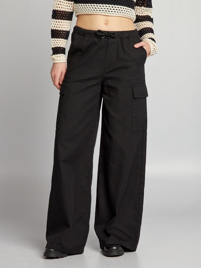 Wijde broek met zakken - zwart
