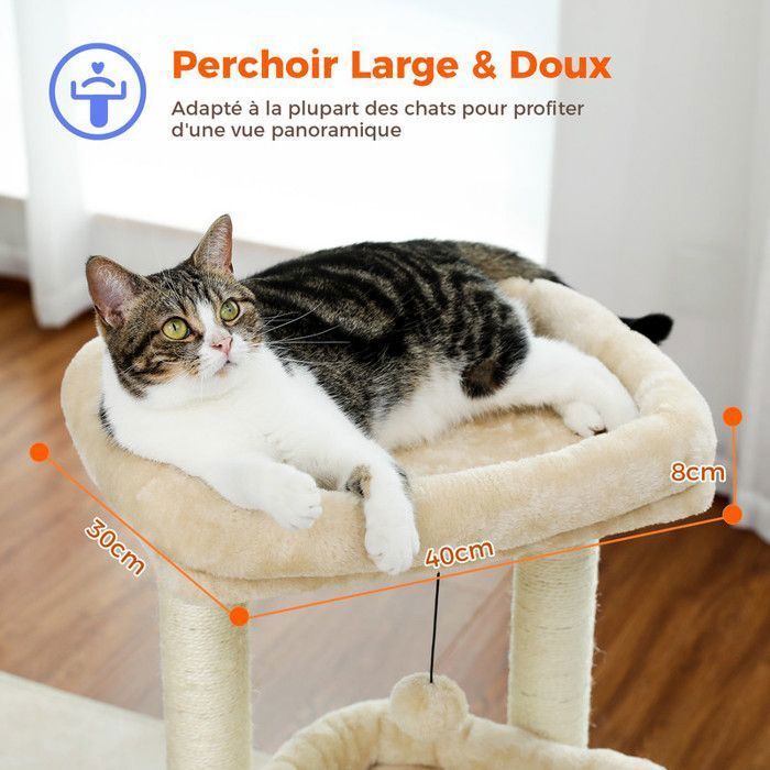 PAWZ Road Small Cat Tree 60 cm, Play Tower with 2 Sturdy Scratching Posts, 1 Spacious Condo & 1 Large Perch, Beige