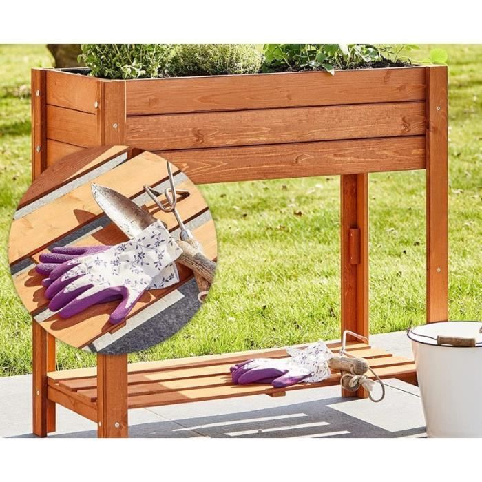 Huerto elevado - BB LOISIR - Modelo 512 - Madera maciza de pino - Incluye manta térmica - Estante práctico