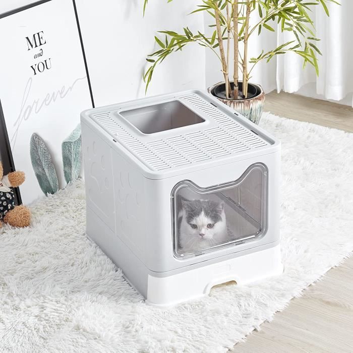 Arenero cerrado para gatos, caseta de baño para gatos a prueba de olores con doble entrada, bandeja de arena grande blanca, 51 x 41 x 38 cm