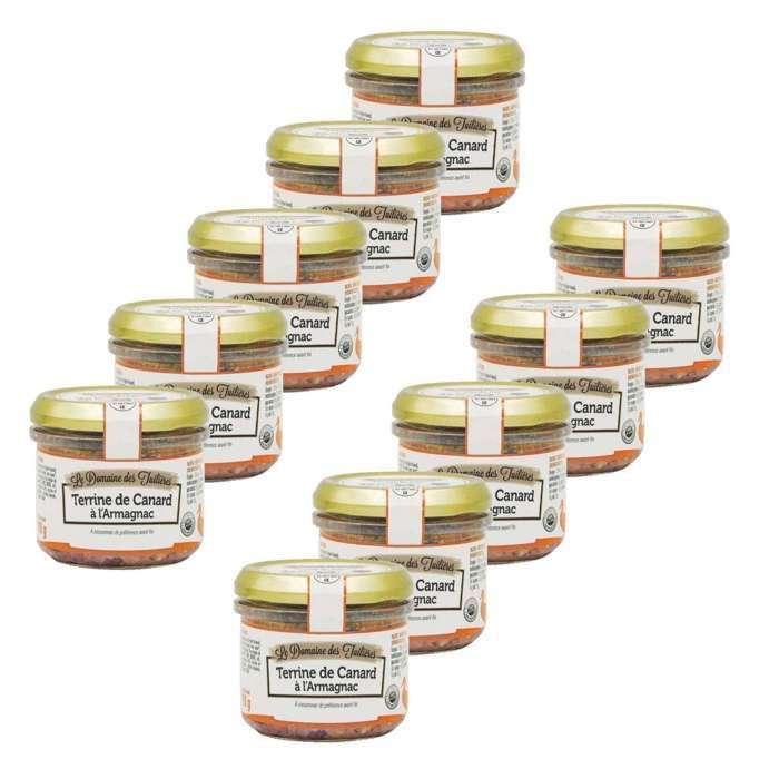 Domaine des Tuilières - Lote de 10 terrinas de pato con Armagnac - Tarro de 90 g