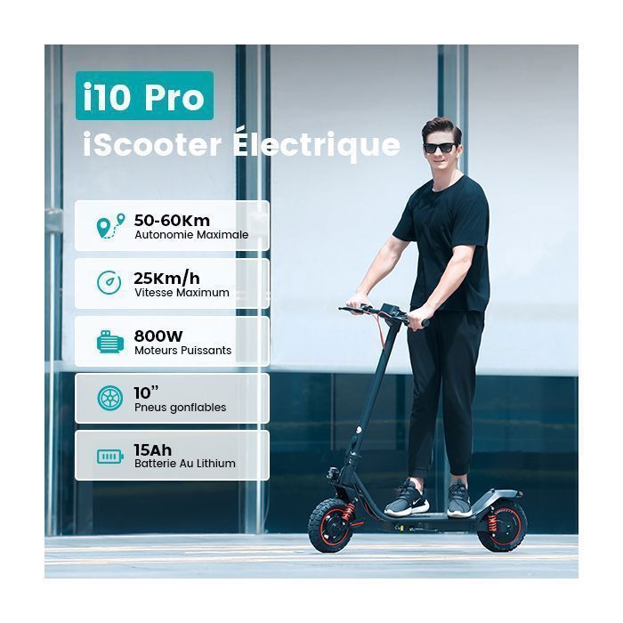 Patinete elétrico dobrável para adultos i10pro - Autonomia de 60 km, bateria de 48 V 15 Ah, pneus de 10 polegadas, motor de 800 W, 4 modos com aplicativo para patinete.