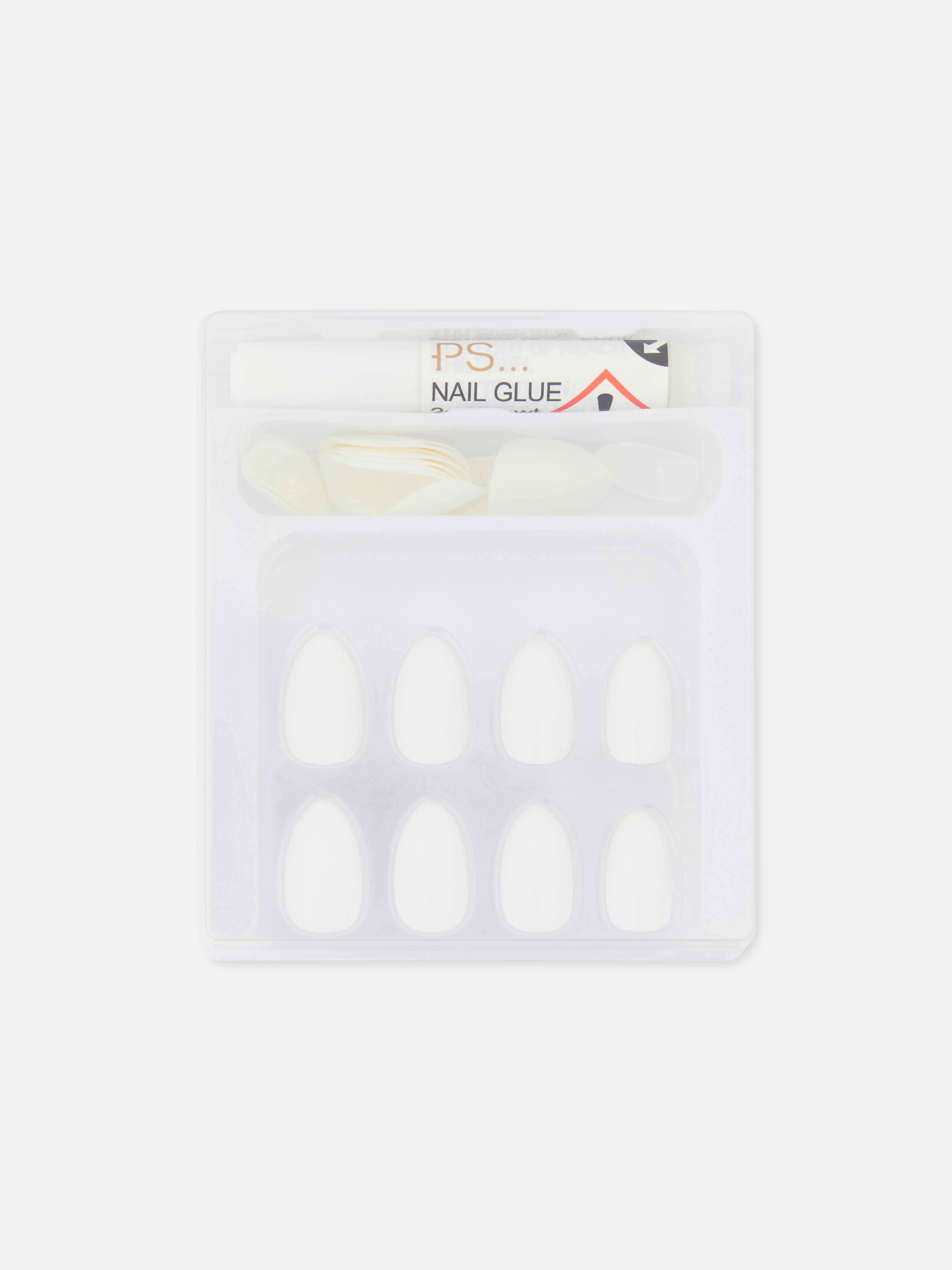 PS... Unghii artificiale lucioase, alb-migdala Transformă-ți vârful degetelor cu aceste unghii artificiale ultra-lucioase
