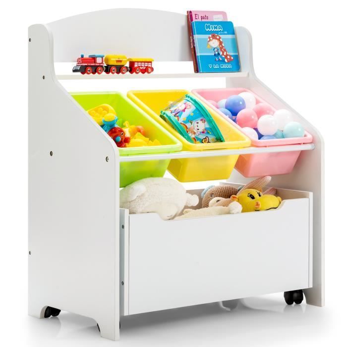 Baú de brinquedos infantil GIANTEX com 3 bandejas para brinquedos, livros e roupas. Ideal para crianças de 3 a 8 anos.