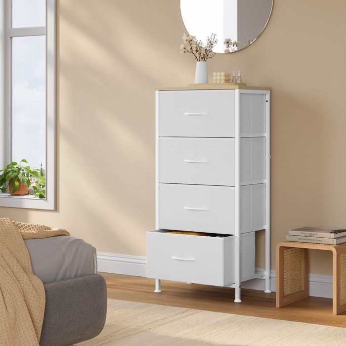 Commode WOLTU, Meuble à 4 Tiroirs en Tissu, Métal et Bois d'Ingénierie E1, Blanc W0ITT5038