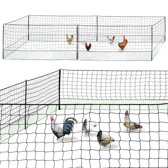 IDMARKET Kit clôture filet à poules 12 M avec porte 6 piquets double pointe