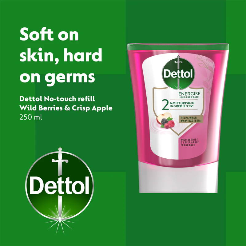 Refil para Dispensador de Sabonete Líquido Dettol Energise, Aroma de Frutas Silvestres e Maçã Crocante, sem Toque
