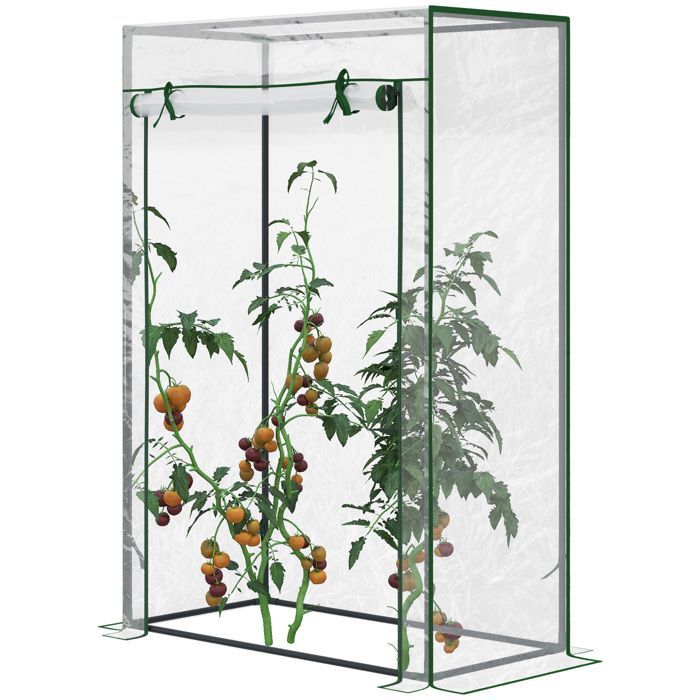 Invernadero para balcón Outsunny - Cubierta de PVC reforzado, estructura de acero, puerta con cremallera, para hortalizas y flores - 100x50x150cm - Blanco