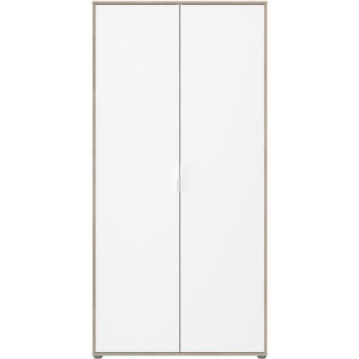 Armoire de chambre AALBORG - Décor Blanc et chêne - 2 portes battantes - L100 x P50,2 x H204,3 cm - PARISOT