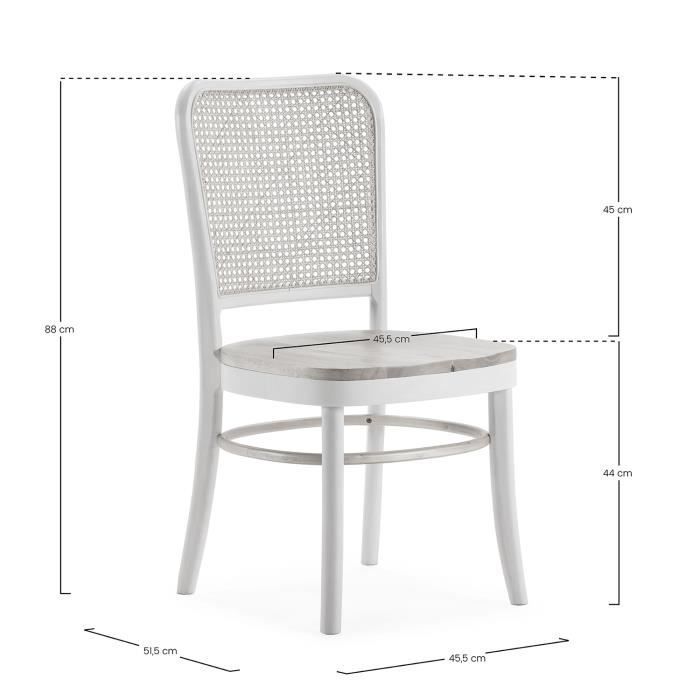 Pack de 2 chaises Vesta Couleur Blanc-chêne, Bois Massif et Rotin naturel