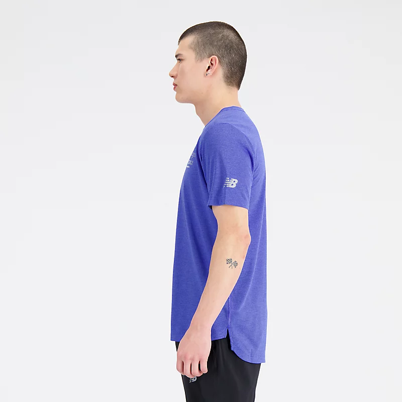 Herren-Laufshirt mit Grafikprint und kurzen Ärmeln – Marineblau meliert