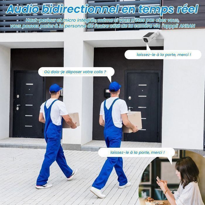 Cámara de vigilancia inalámbrica para exteriores ANRAN C3 - Cámara alimentada por batería con panel solar integrado - WiFi de 2,4 GHz