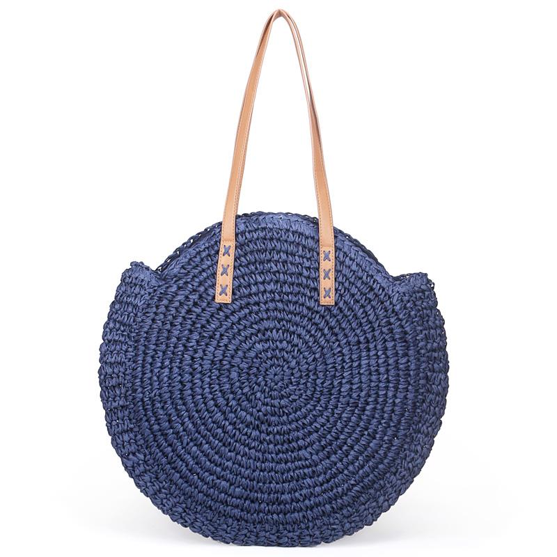 Sac cabas rond en paille naturelle, sac bandoulière tissé à la main, grand sac rond en rotin, style bohème, sac décontracté pour les vacances d'été